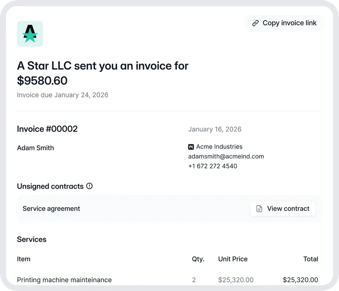 Invoice and proposal interface