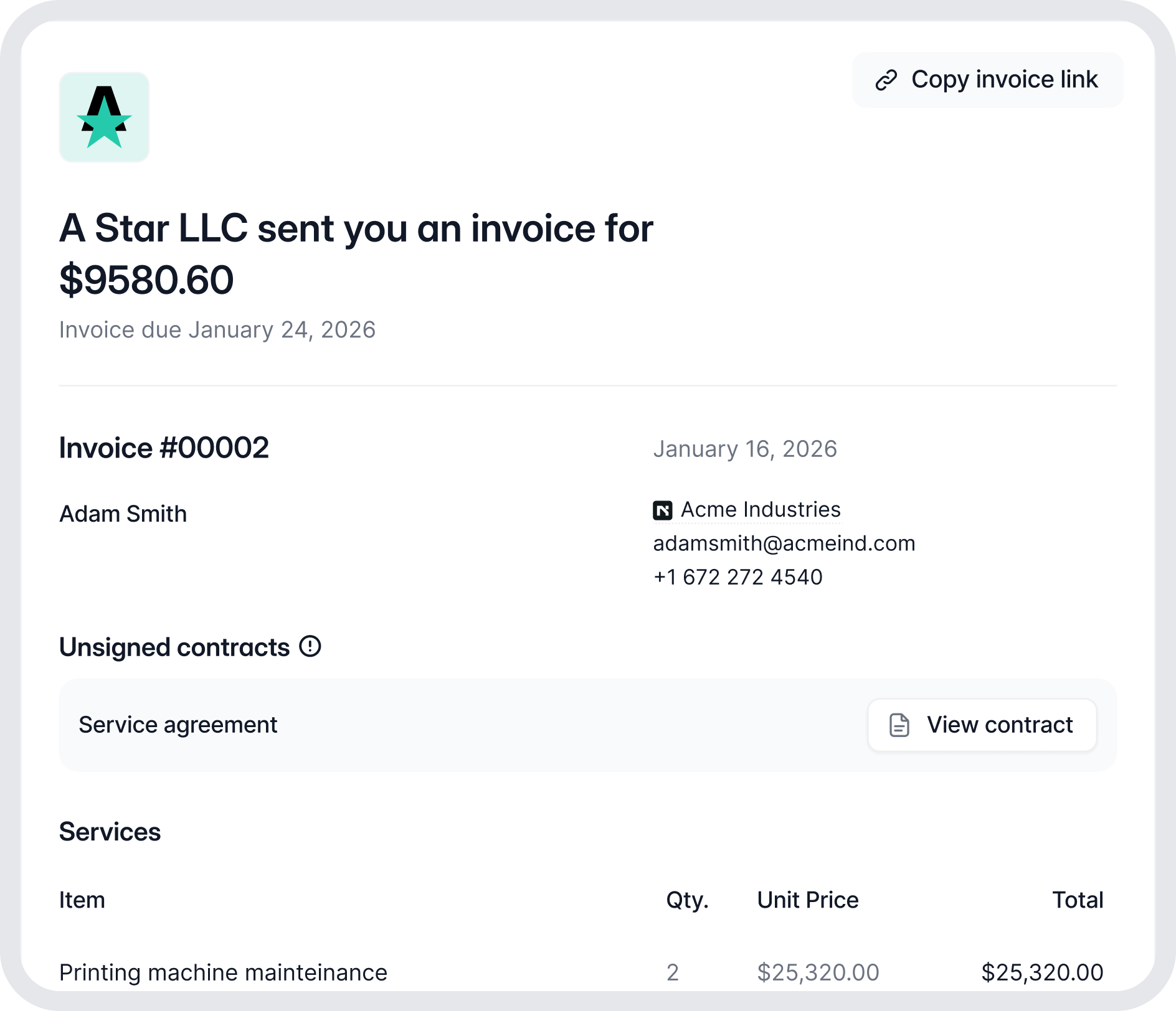 Illustration of an invoice from a home renovation company to a customer created by Wonderly AI