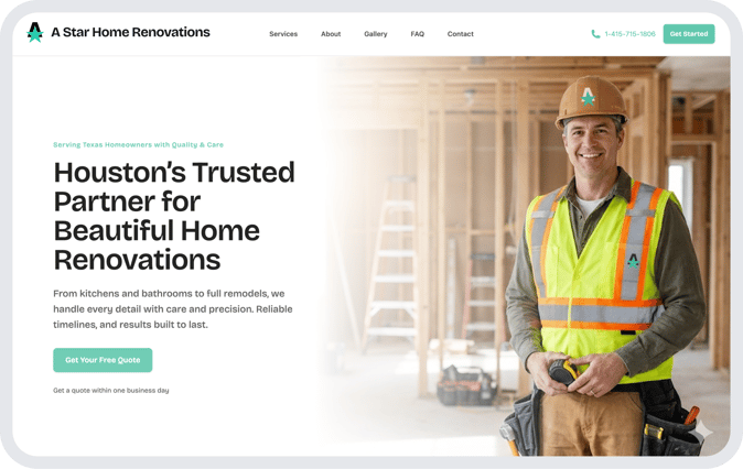 Screenshot of a conversion-optimized website generated by Wonderly AI depicting a website for a home renovation company