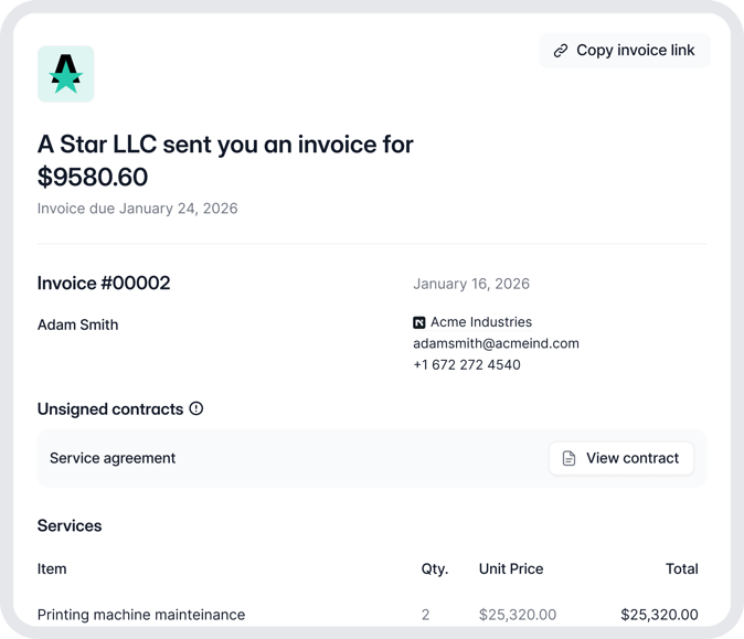 Illustration of an invoice from a home renovation company to a customer created by Wonderly AI
